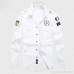 Mens Casual Embroidery Military Button Down Long Sleeve T-Shirt Pocket Tops White B07QGBJWN5